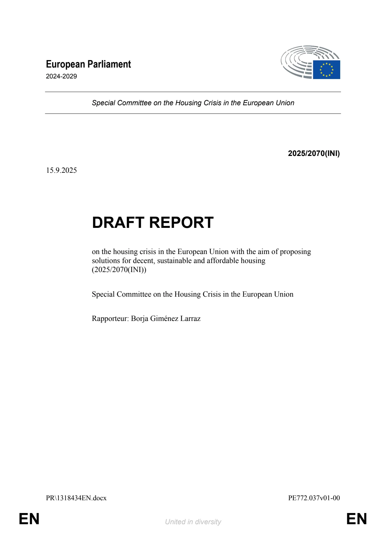 Draft Report on the housing crisis in the European Union with the aim of proposing solutions for decent, sustainable and affordable housing