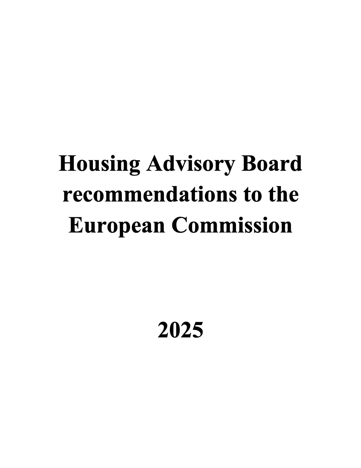 Housing Advisory Board recommendations to the European Commission