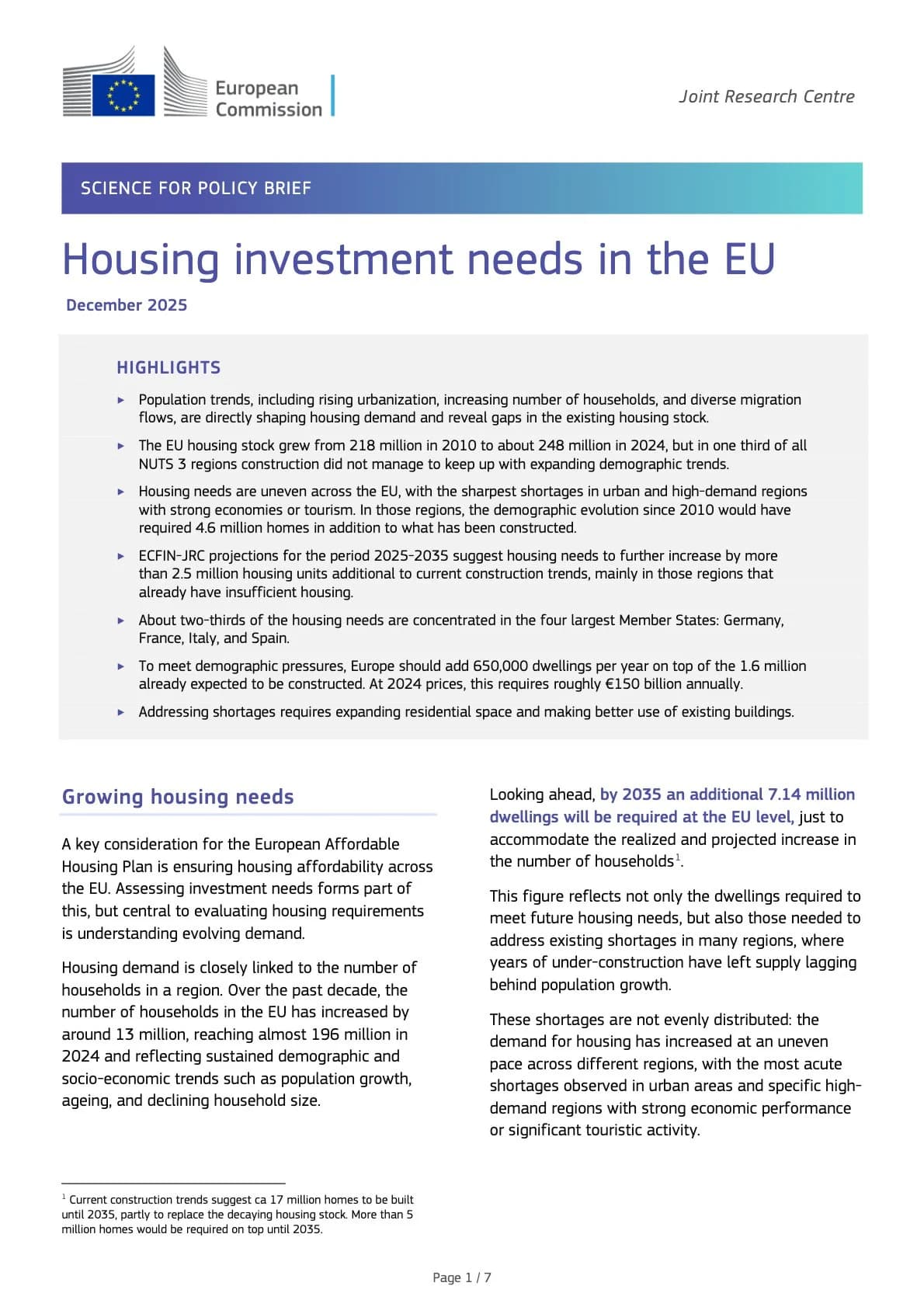 Housing investment needs in the EU