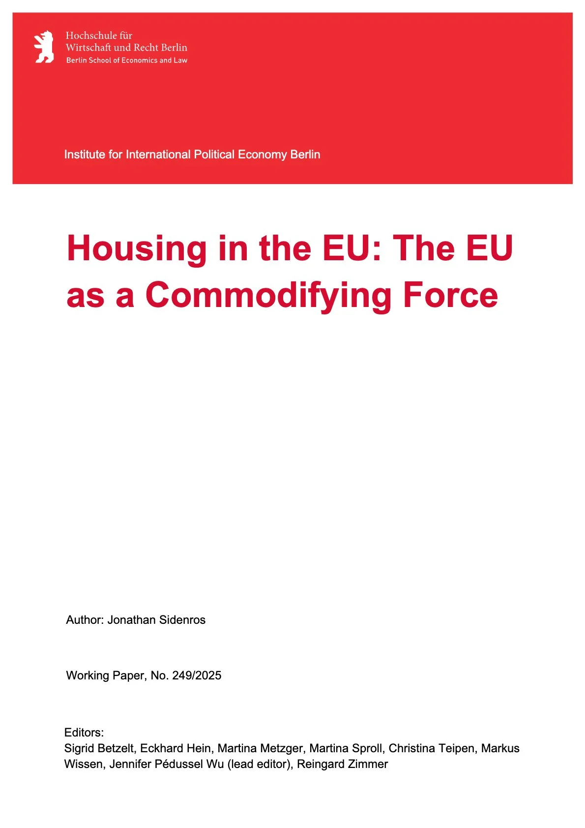 Housing in the EU: The EU as a Commodifying Force