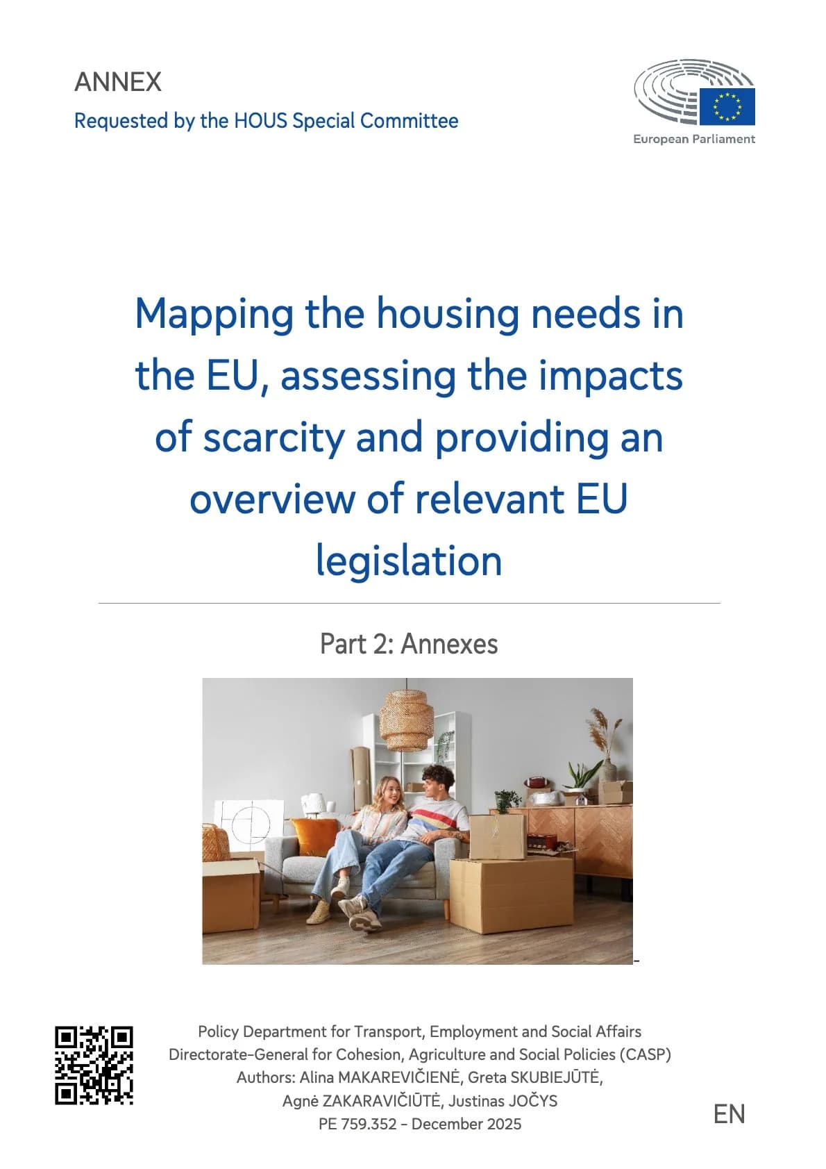 Part 2: Mapping the housing needs in the EU, assessing the impacts of scarcity and providing an overview of relevant EU legislation